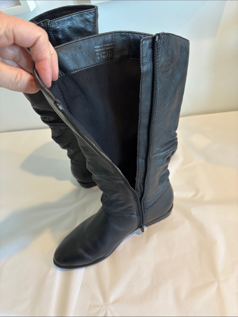 ALDO Black faux Leather slouchy Mid-Calf Boots side zipper round toe flats sz 8 - Picture 11 of 17